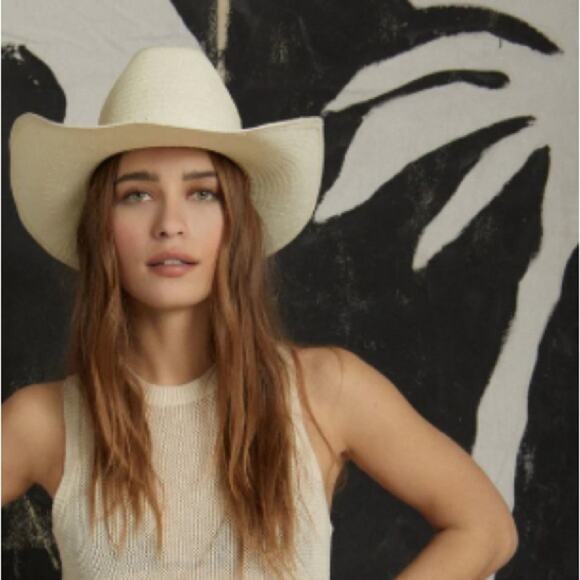 BRIXTON $129 El Paso Shantung Straw Reserve Cowboy Hat - Off White M - Picture 2 of 7